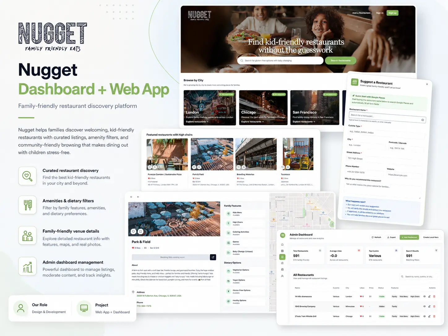 Nugget homepage highlighting family-friendly restaurant discovery